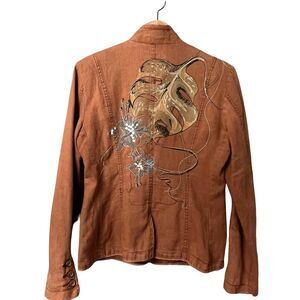 Da Nang Womens Handpainted Military Jacket Size S Floral Art to Wear Utility